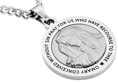 Mens Stainless Steel Mother Mary Pendant