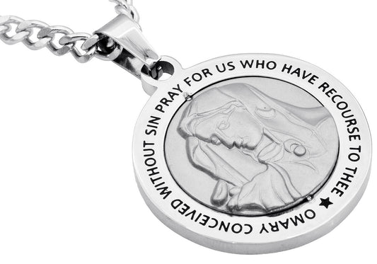 Mens Stainless Steel Mother Mary Pendant