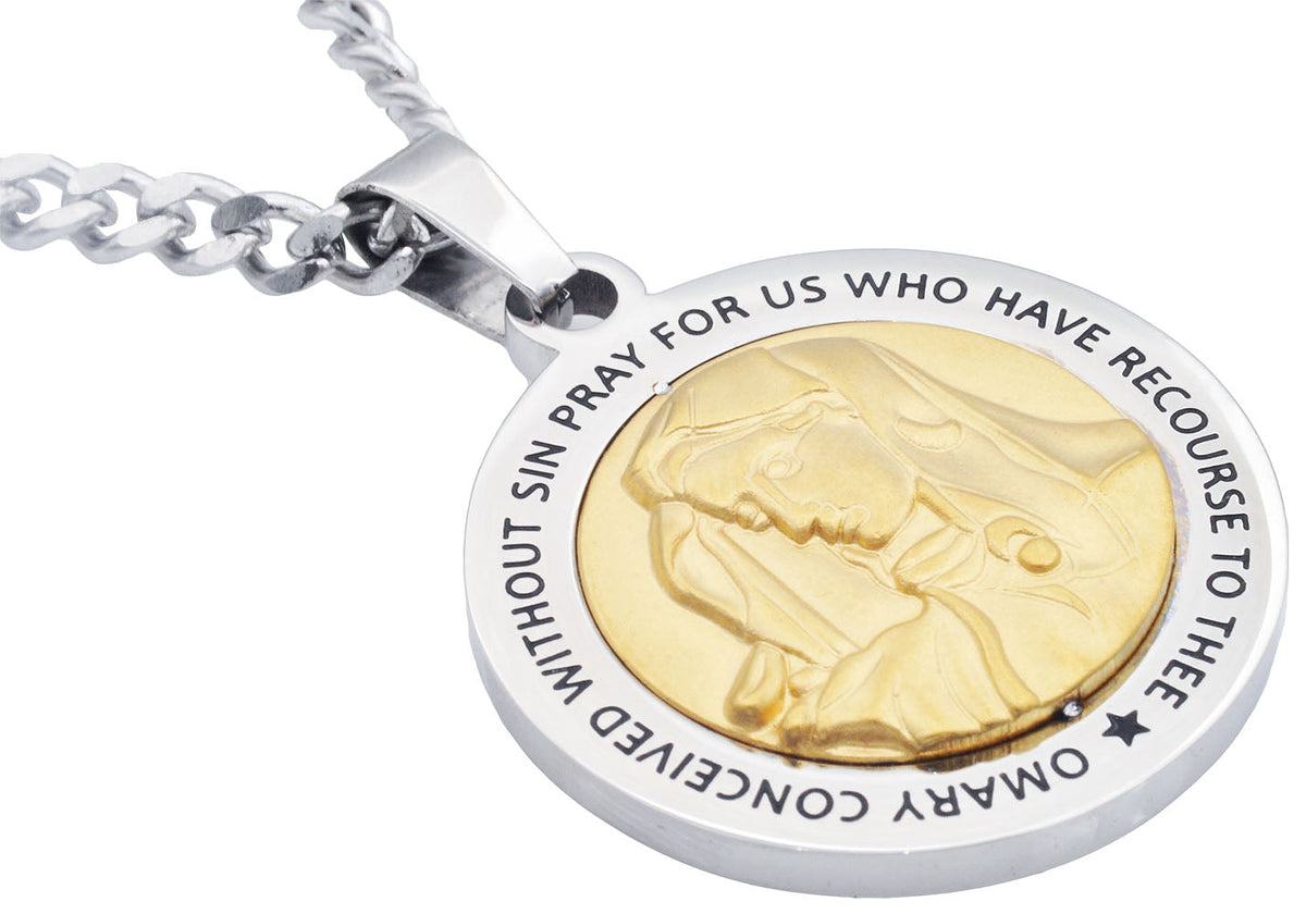 Mens Gold Stainless Steel Mother Mary Pendant
