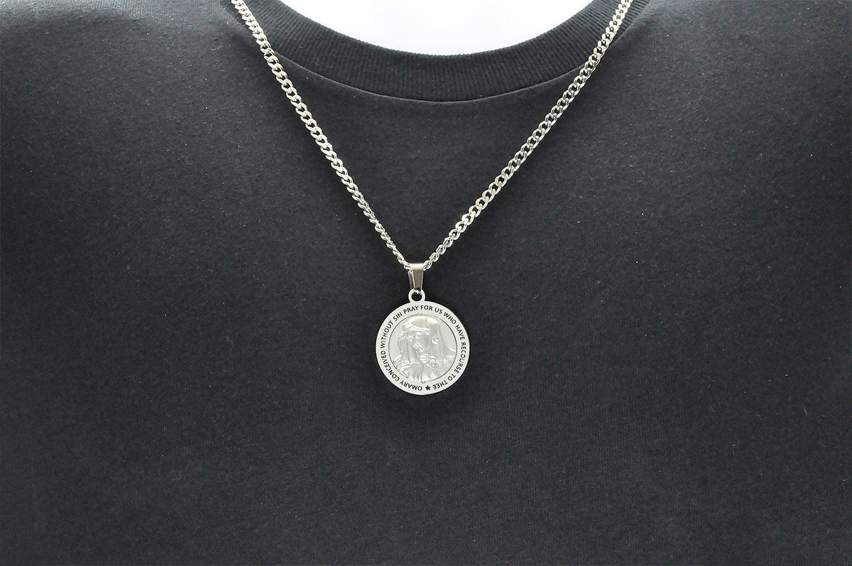Mens Stainless Steel Saint Michael Protect Us Pendant