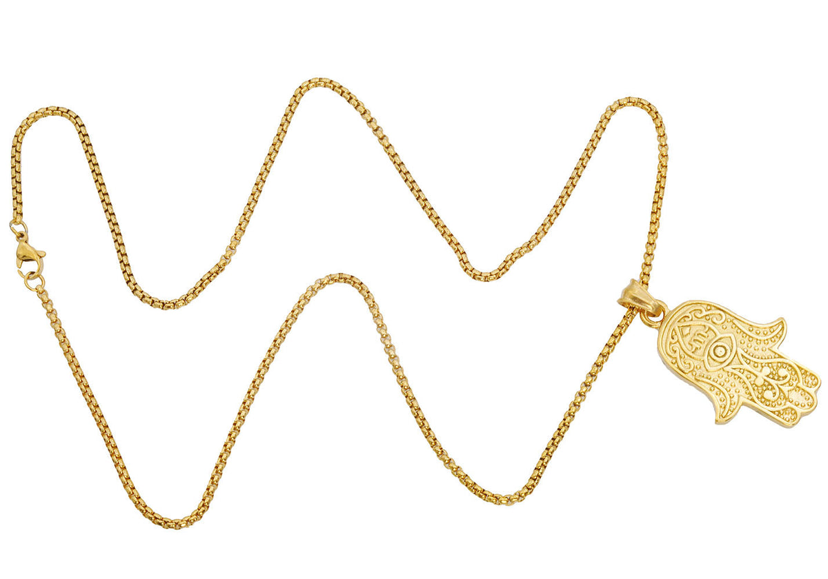 Mens Gold Stainless Steel Hamsa Pendant Necklace