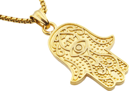 Mens Gold Stainless Steel Hamsa Pendant Necklace