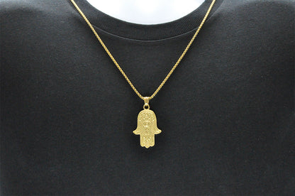 Mens Gold Stainless Steel Hamsa Pendant Necklace