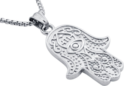 Mens Stainless Steel Hamsa Pendant Necklace