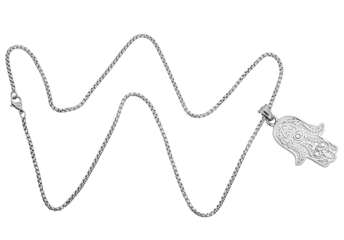 Mens Stainless Steel Hamsa Pendant Necklace