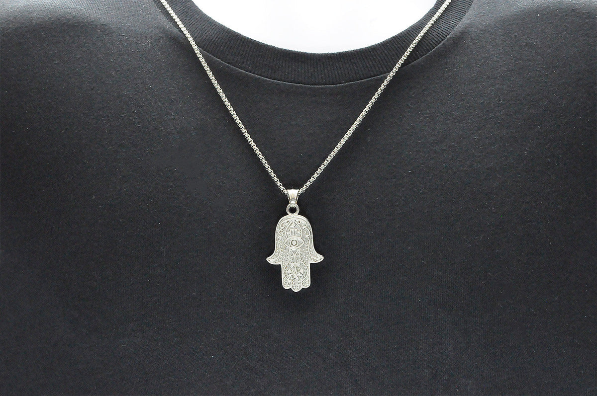 Mens Stainless Steel Hamsa Pendant Necklace