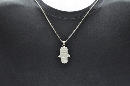 Mens Stainless Steel Hamsa Pendant Necklace