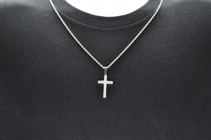 Mens Stainless Steel Cross Pendant With 24" Rope Chain