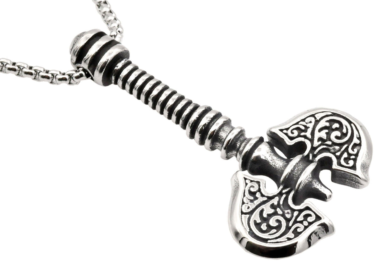 Mens Stainless Steel Axe Pendant with 24" Round Box Chain