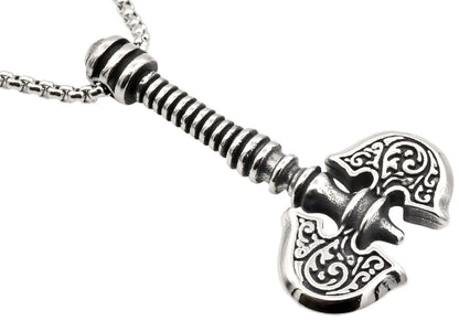 Mens Stainless Steel Axe Pendant with 24" Round Box Chain