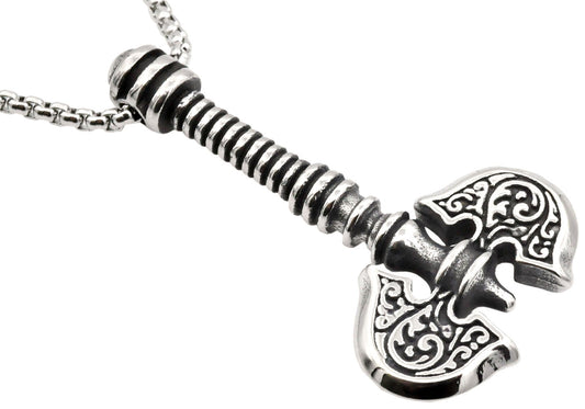 Mens Stainless Steel Axe Pendant with 24" Round Box Chain