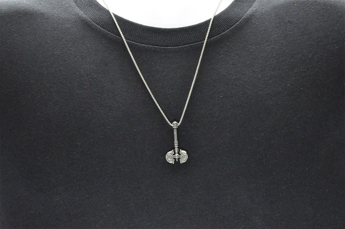 Mens Stainless Steel Axe Pendant with 24" Round Box Chain