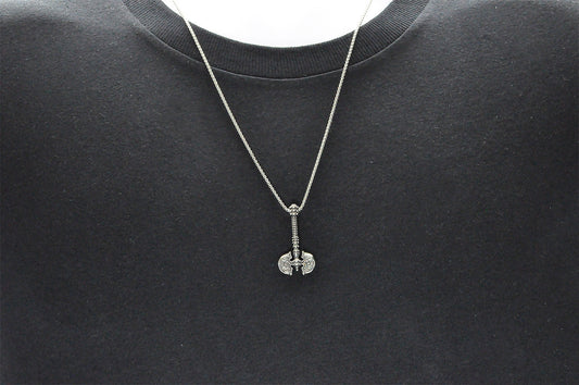 Mens Stainless Steel Axe Pendant with 24" Round Box Chain