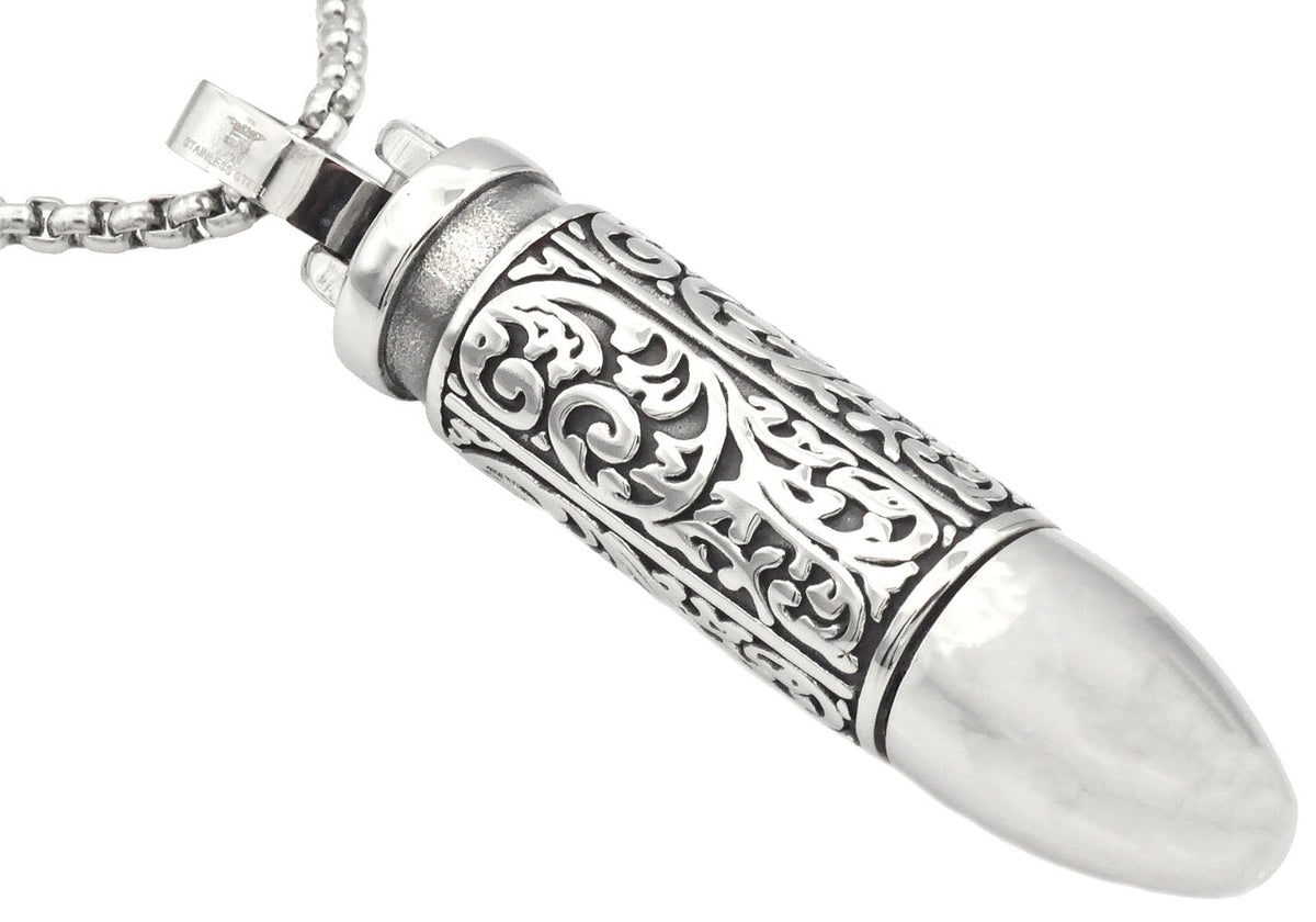 Mens Stainless Steel Bullet Pendant Necklace