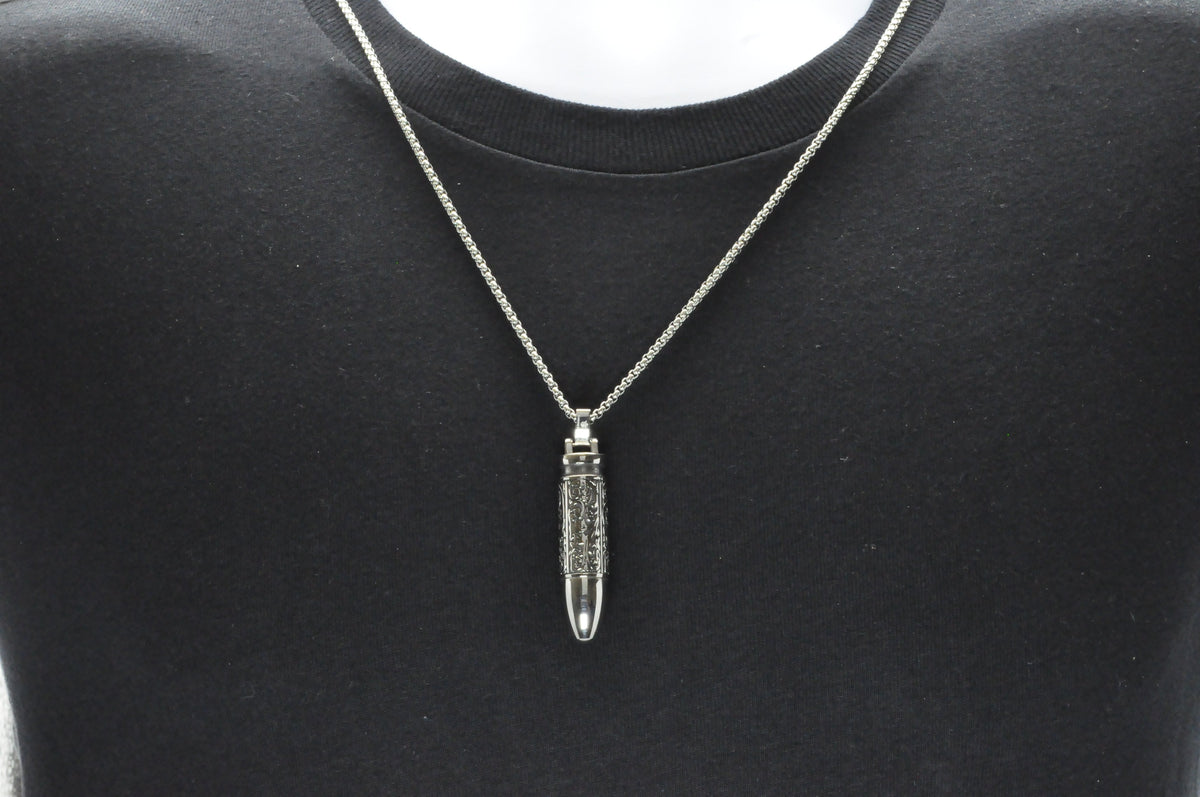 Mens Stainless Steel Bullet Pendant Necklace
