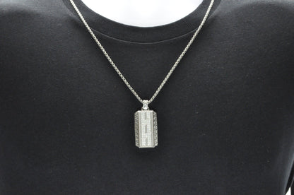 Mens Stainless Steel Greek Key CZ Dog Tag Pendant Necklace With 24" Round Box Chain