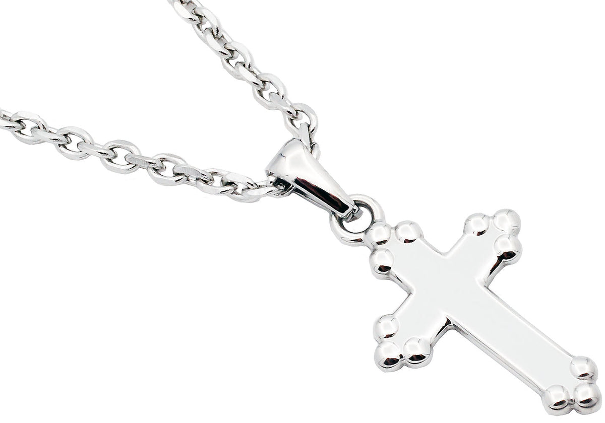 Mens Stainless Steel Cross Pendant With 24" Cable Chain