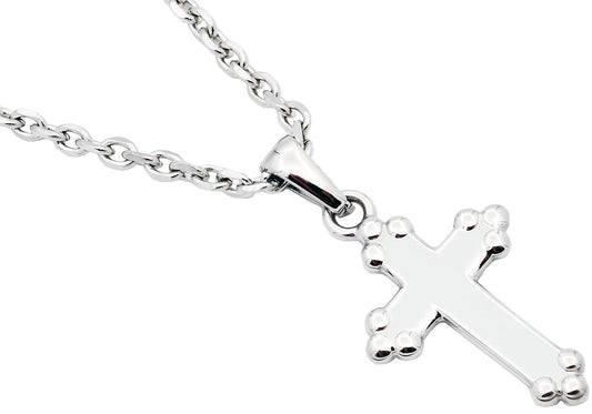 Mens Stainless Steel Cross Pendant With 24" Cable Chain