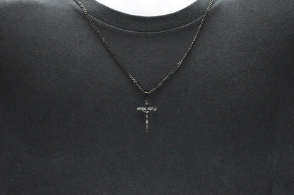 Mens Black Stainless Steel Crucifix Cross Pendant With 24" Curb Chain