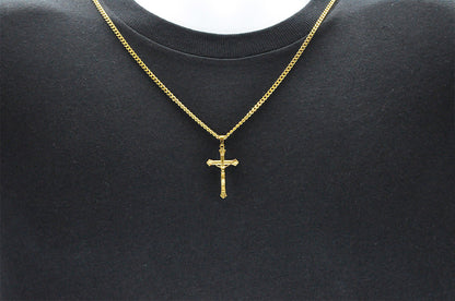 Mens Gold Stainless Steel Crucifix Cross Pendant With 24" Curb Chain