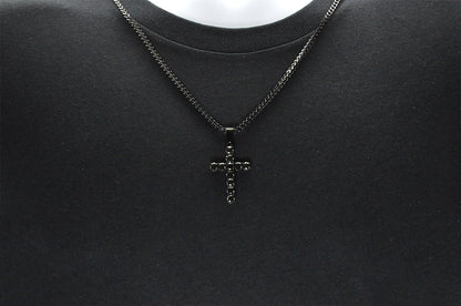 Mens Black Stainless Steel Cross Pendant With Black Cubic Zirconia Embedded
