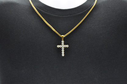 Mens Gold Plated Stainless Steel Cross Pendant With Cubic Zirconia Embedded