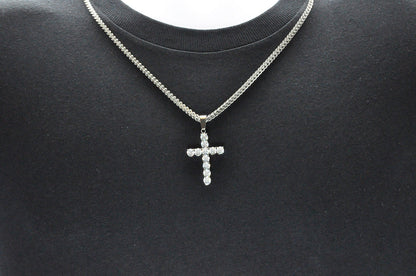 Mens Stainless Steel Cross Pendant With Cubic Zirconia Embedded