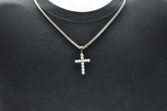 Mens Stainless Steel Cross Pendant With Cubic Zirconia Embedded