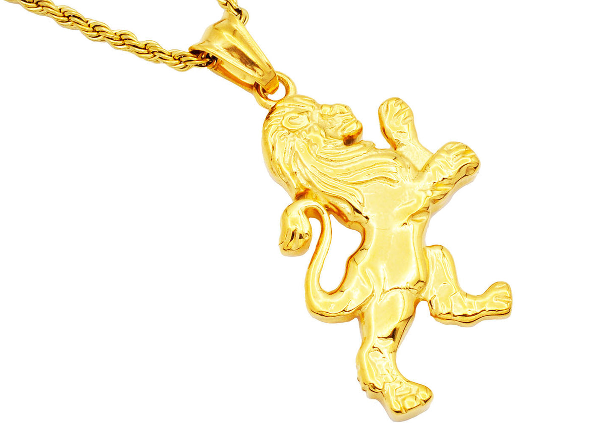 Mens Gold Stainless Steel Lion Pendant