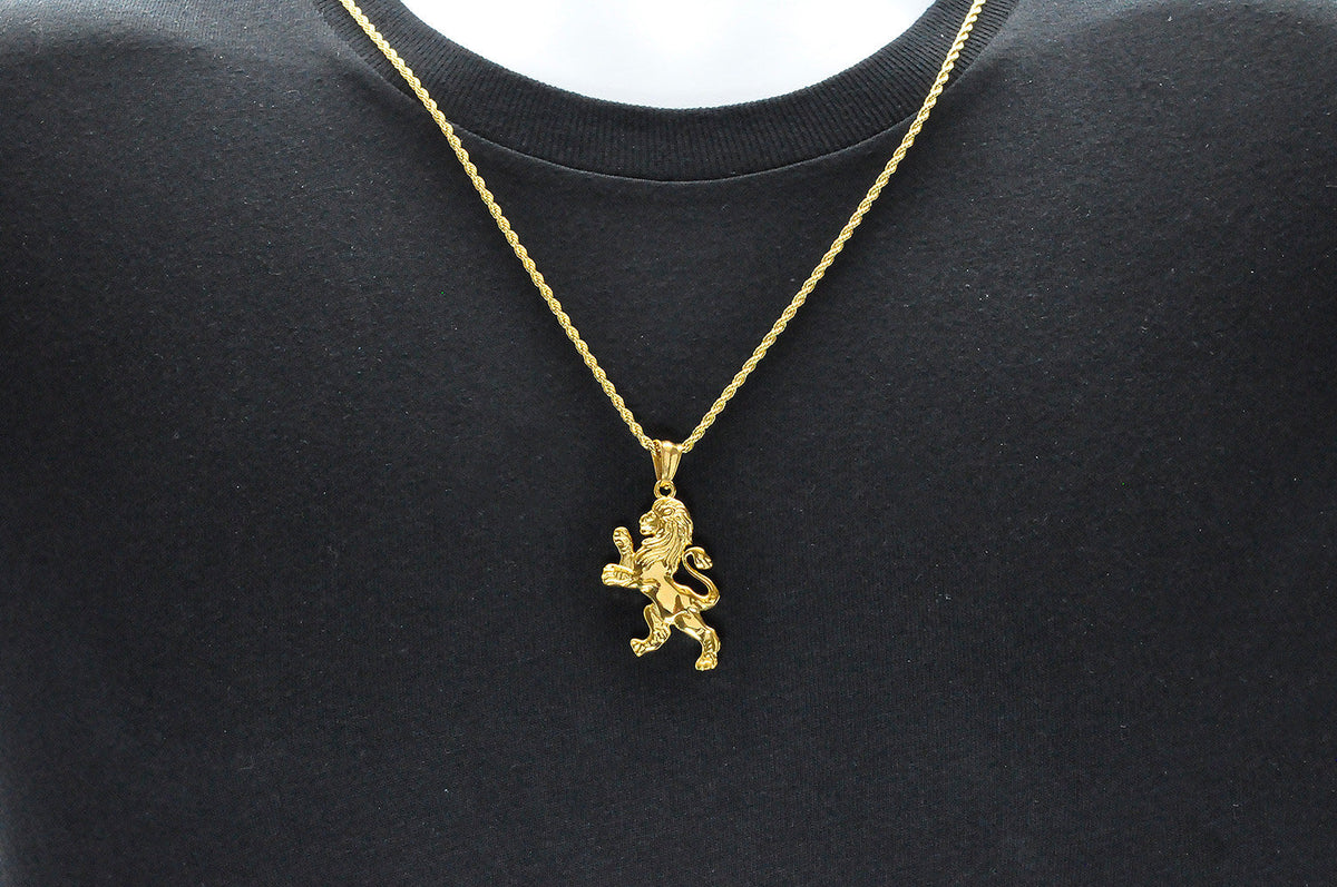 Mens Gold Stainless Steel Lion Pendant