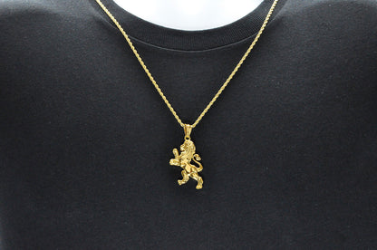 Mens Gold Stainless Steel Lion Pendant