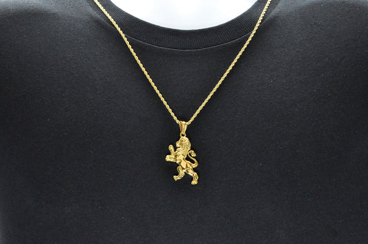 Mens Gold Stainless Steel Lion Pendant