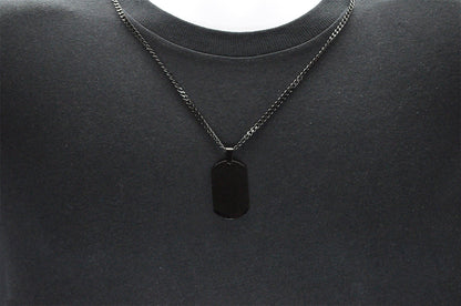 Mens Black Plated Stainless Steel Engravable Dog Tag Pendant Necklace With 24" Black Curb Chain