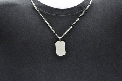 Mens Stainless Steel Engravable Dog Tag Pendant Necklace With 24" Curb Chain