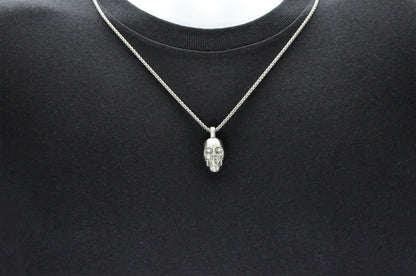Mens Stainless Steel Skull Pendant Necklace With 24" Box Chain