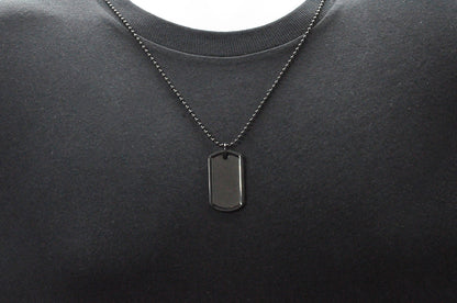 Mens Black Plated Stainless Steel Engravable Dog Tag  Pendant Necklace