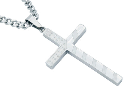 Mens Stainless Steel Stars and Stripes Cross Pendant Necklace With 24" Curb Chain