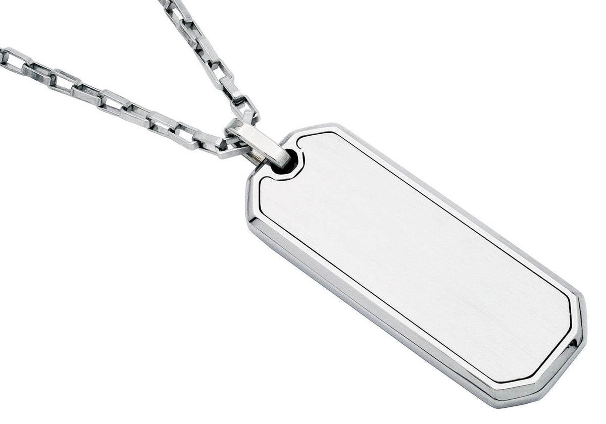 Mens Stainless Steel Engravable Dog Tag Pendant Necklace With 24" Box Chain