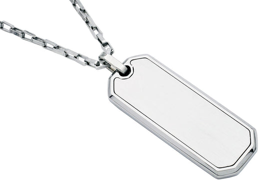 Mens Stainless Steel Engravable Dog Tag Pendant Necklace With 24" Box Chain