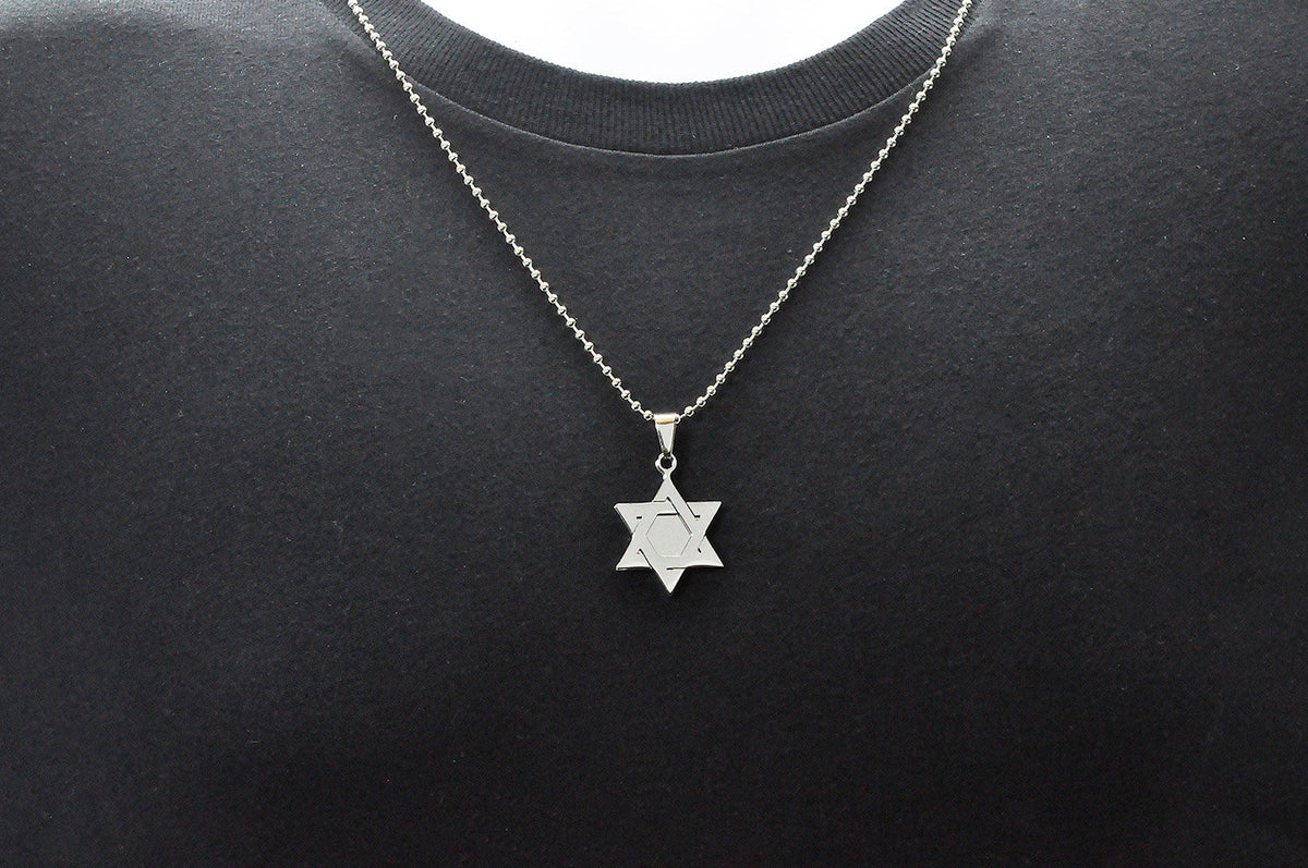 Mens High Polish Stainless Steel Star Of David Pendant