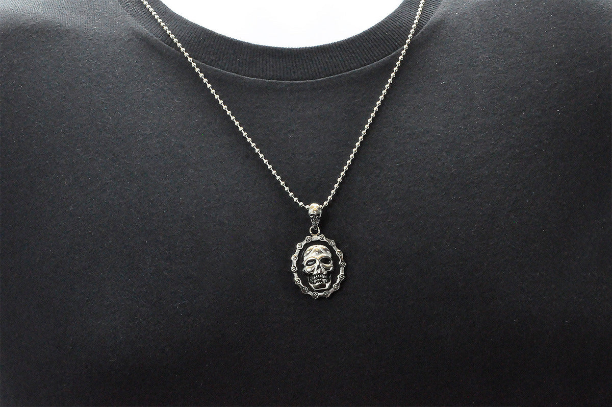 Mens Stainless Steel Biker Skull Pendant Necklace