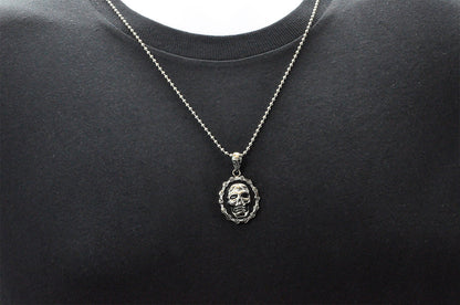 Mens Stainless Steel Biker Skull Pendant Necklace