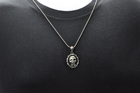 Mens Stainless Steel Biker Skull Pendant Necklace
