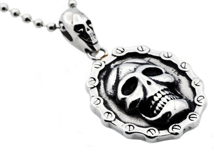 Mens Stainless Steel Biker Skull Pendant Necklace