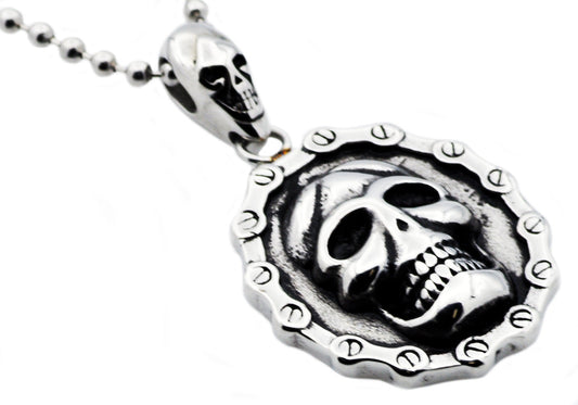 Mens Stainless Steel Biker Skull Pendant Necklace