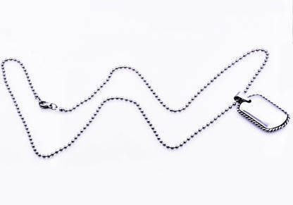 Mens Rope Border Stainless Steel Dog Tag Pendant Necklace