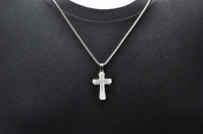 Mens Stainless Steel Cross Pendant Necklace With Cubic Zirconia