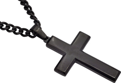 Mens Black Stainless Steel Cross Pendant Necklace