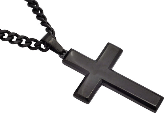 Mens Black Stainless Steel Cross Pendant Necklace