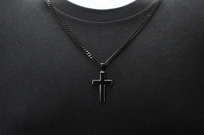 Mens Black Stainless Steel Cross Pendant Necklace
